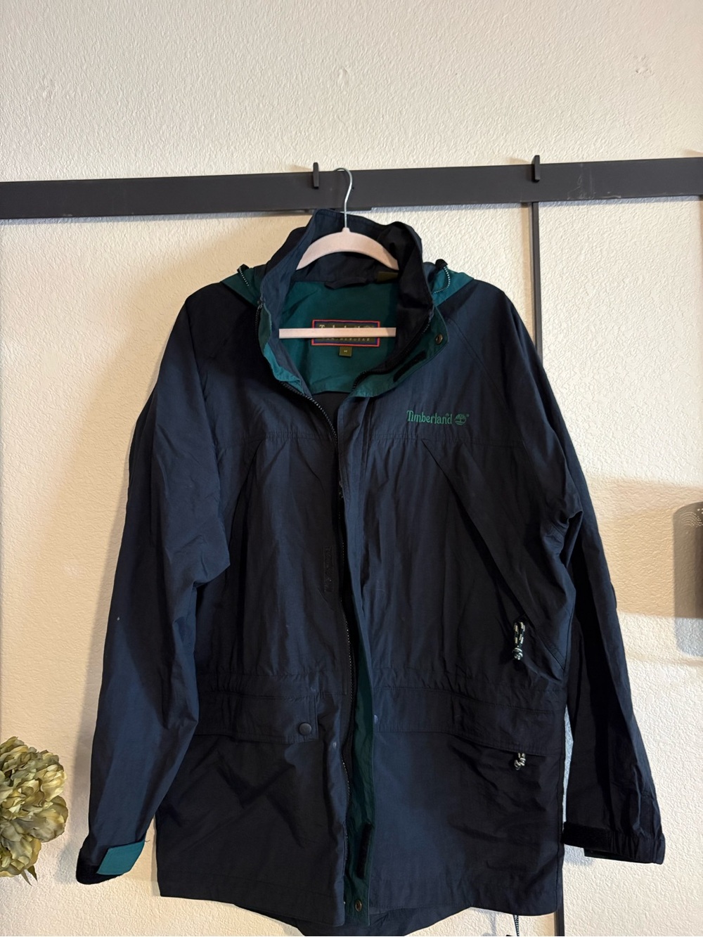 Timberland Black Rain Jacket with Teal Hood Lining